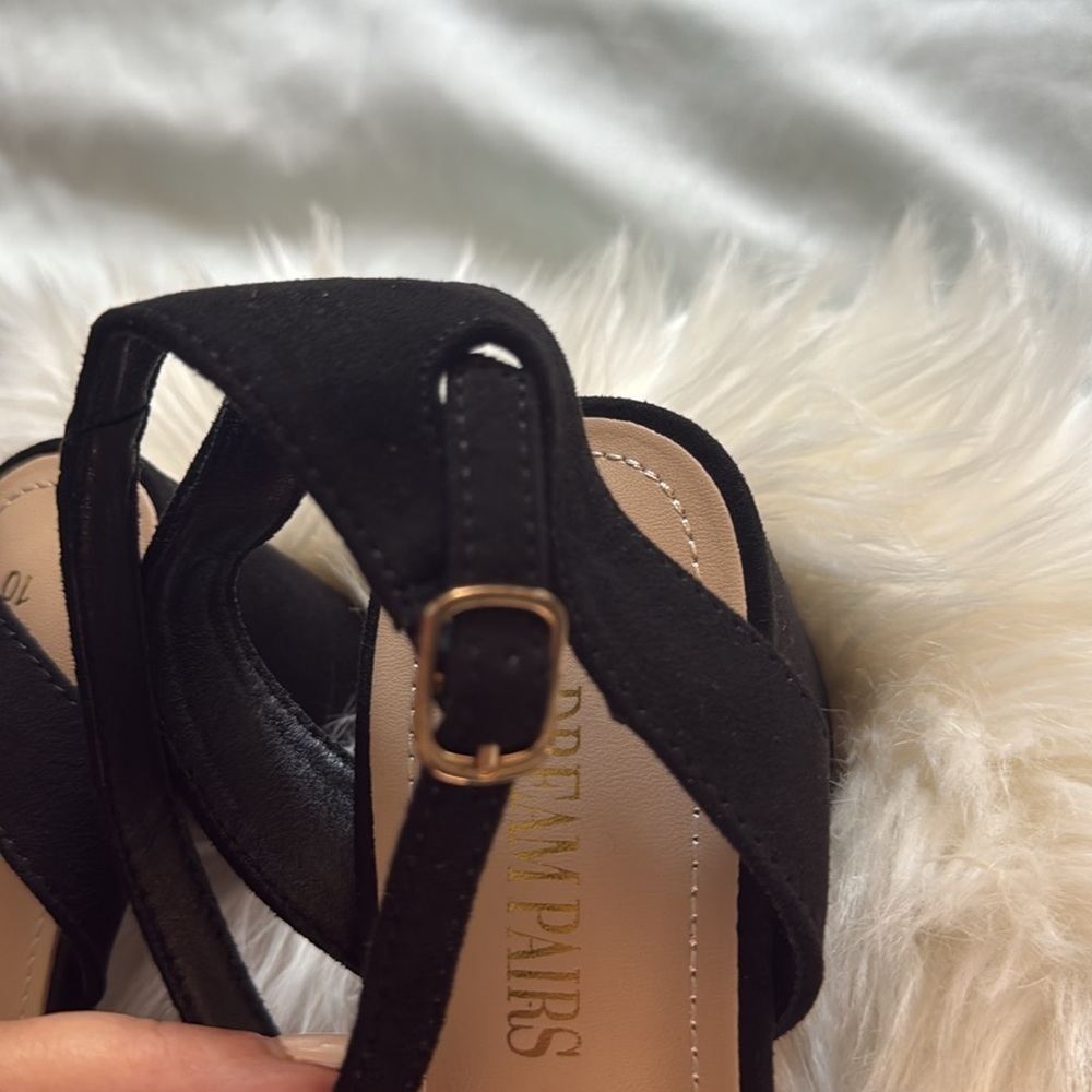 New in box Dream Pairs Black Suede Like Sandals Chunky Heel - Picture 5 of 12